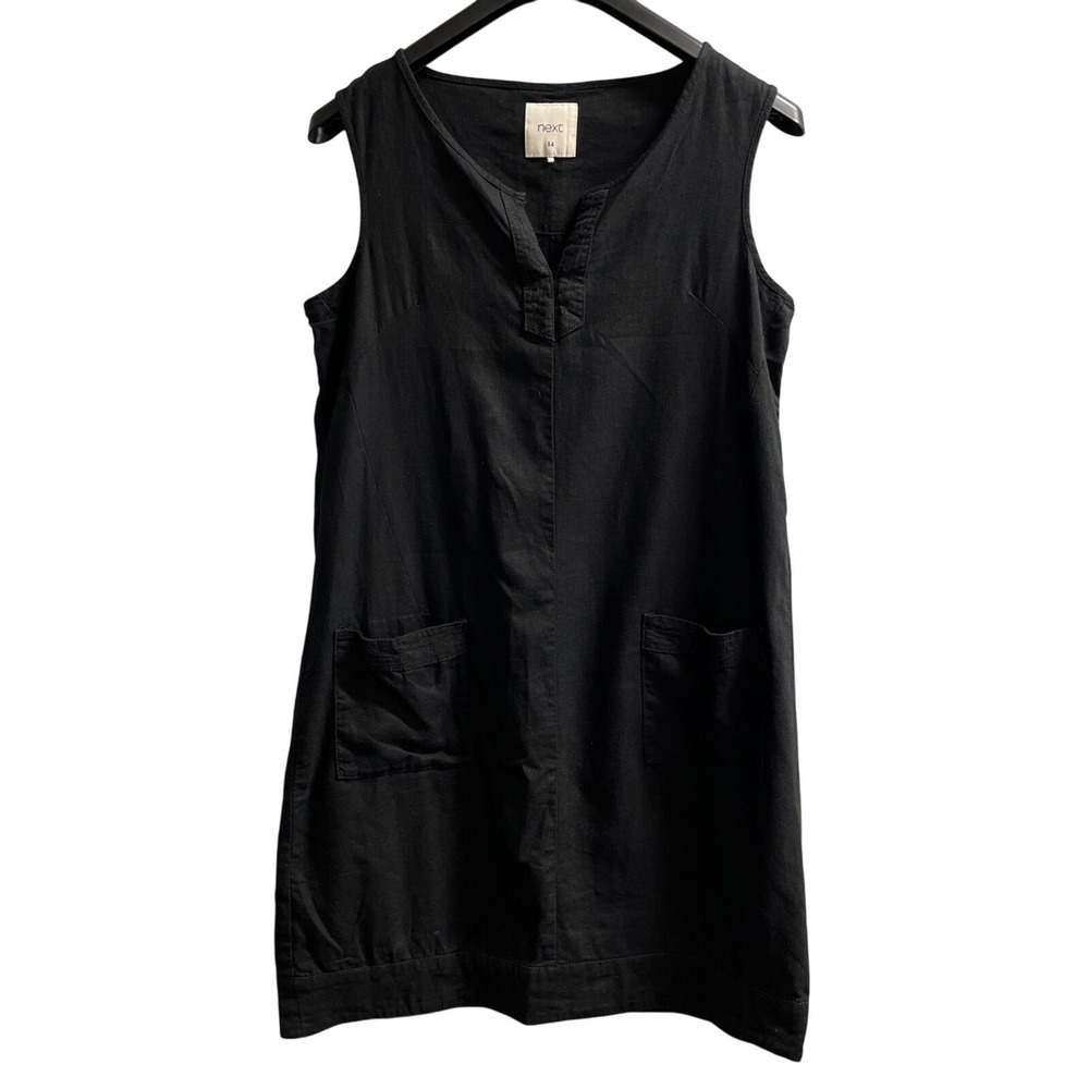 Next Dress Womens US 10 Black Linen Blend Mini Boxy Lagenlook Minimalist Capsule